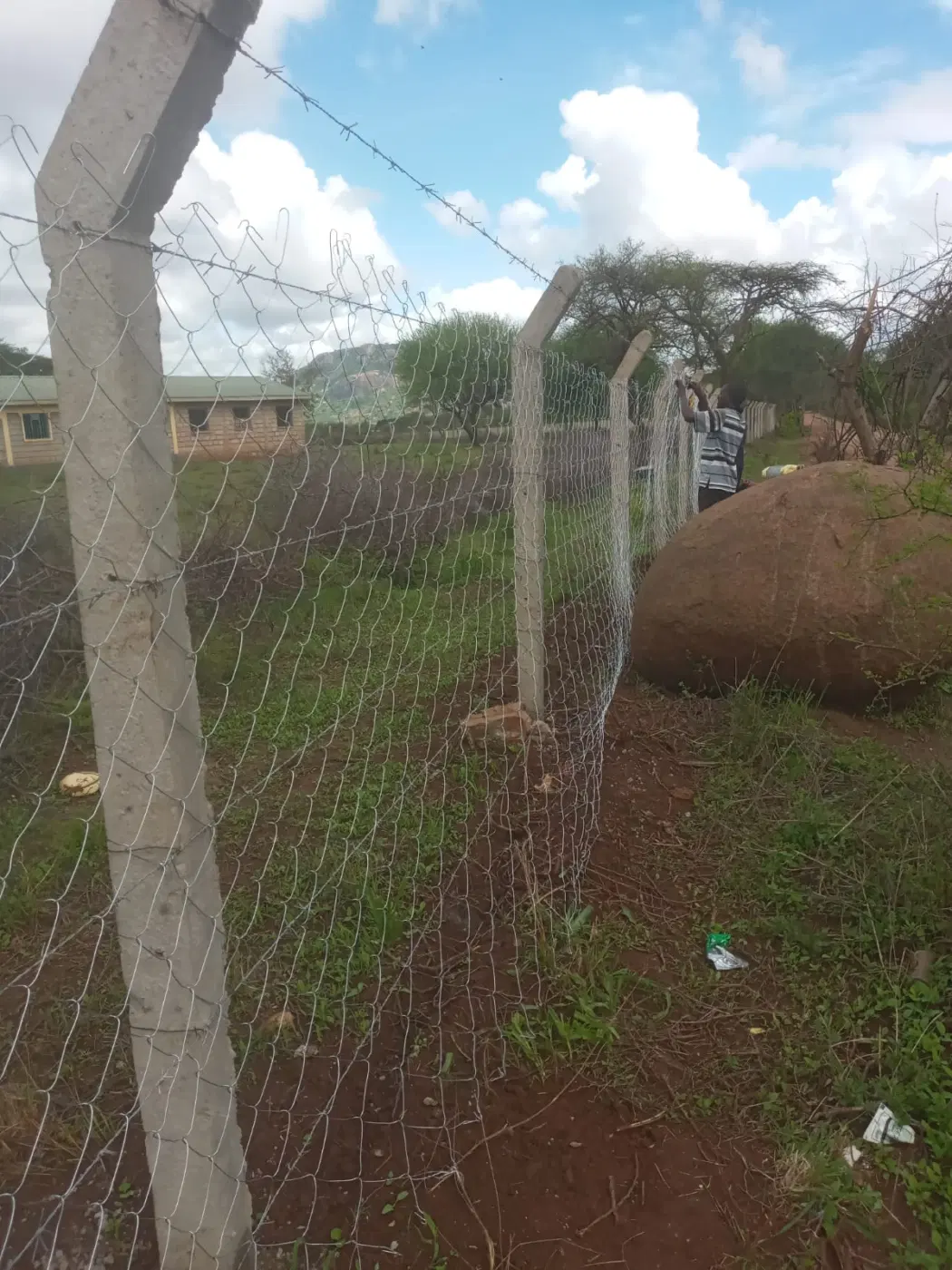 Fence posts mark the developing school boundary.